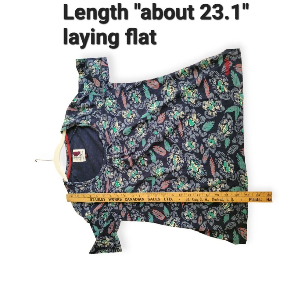 Weird Fish Blue Green Floral Cotton Long Sleeve Scoop Neck Tee UK 8 US 4 Relaxed - Picture 9 of 13